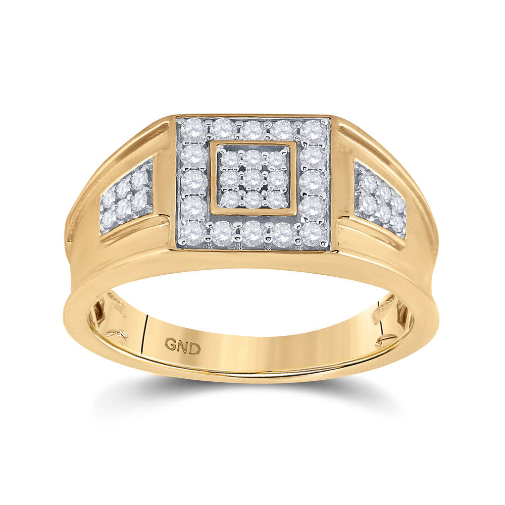 14k Yellow Gold Mens Round Diamond Square Cluster Band Ring 1/2 Cttw