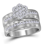 14kt White Gold His Hers Round Diamond Matching Wedding Set 3/4 Cttw