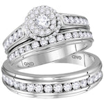 14kt White Gold His Hers Round Diamond Solitaire Matching Wedding Set 1-5/8 Cttw