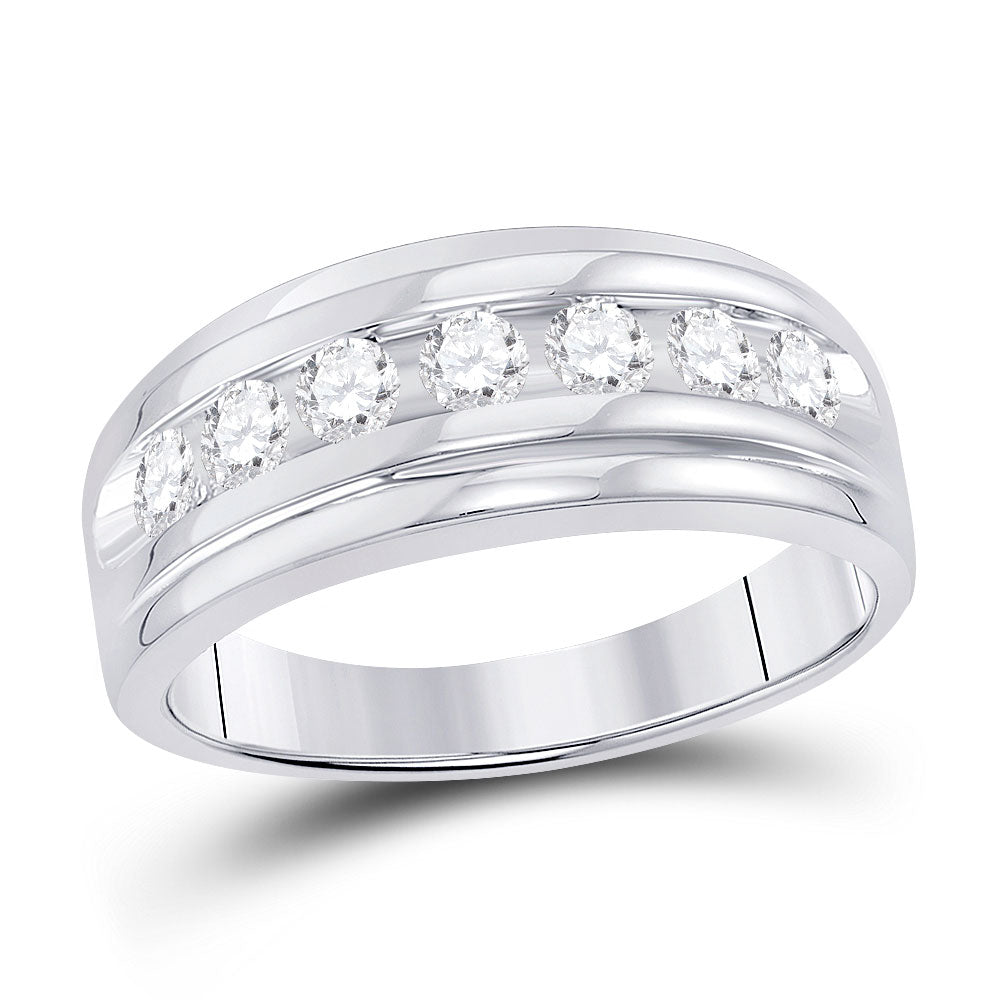 10kt White Gold Mens Round Diamond Wedding Channel-Set Band Ring 7/8 Cttw