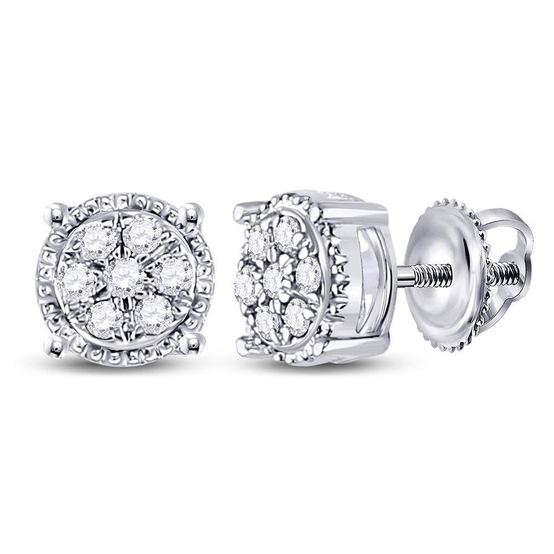 10kt White Gold Womens Round Diamond Flower Cluster Earrings 1/6 Cttw