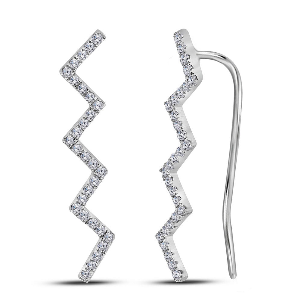 10kt White Gold Womens Round Diamond Zig Zag Climber Earrings 1/6 Cttw