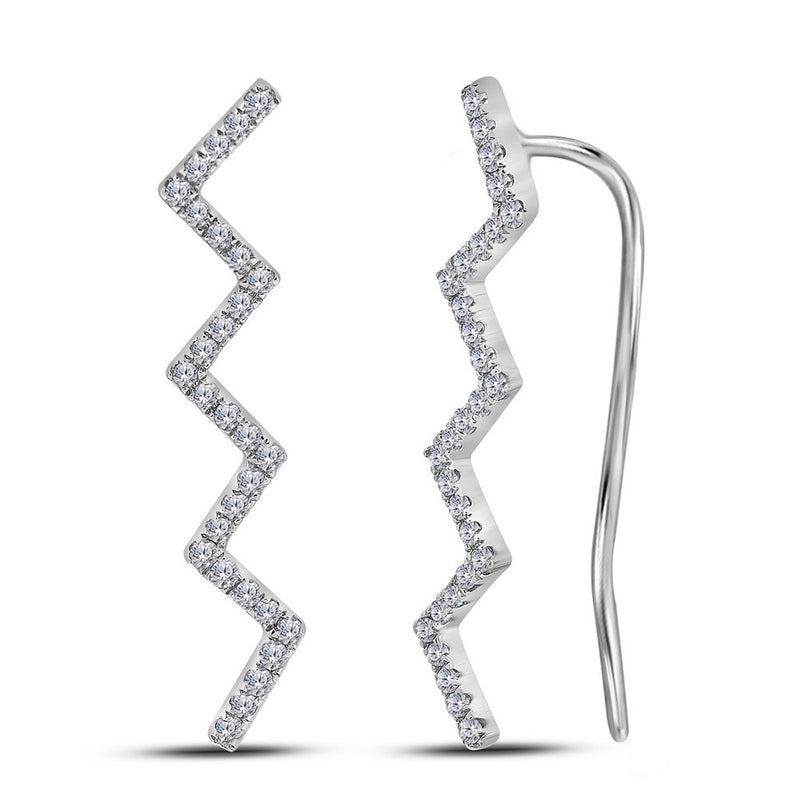 10kt White Gold Womens Round Diamond Zig Zag Climber Earrings 1/6 Cttw