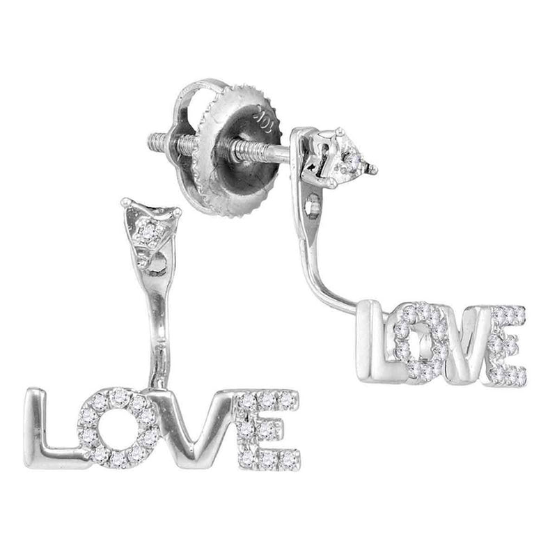 10kt White Gold Womens Round Diamond Love Stud Jacket Earrings 1/10 Cttw