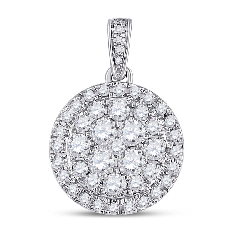 14kt White Gold Womens Round Diamond Halo Cluster Pendant 1 Cttw