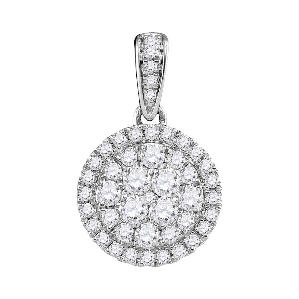 14kt White Gold Womens Round Diamond Concentric Circle Frame Cluster Pendant 1/2 Cttw