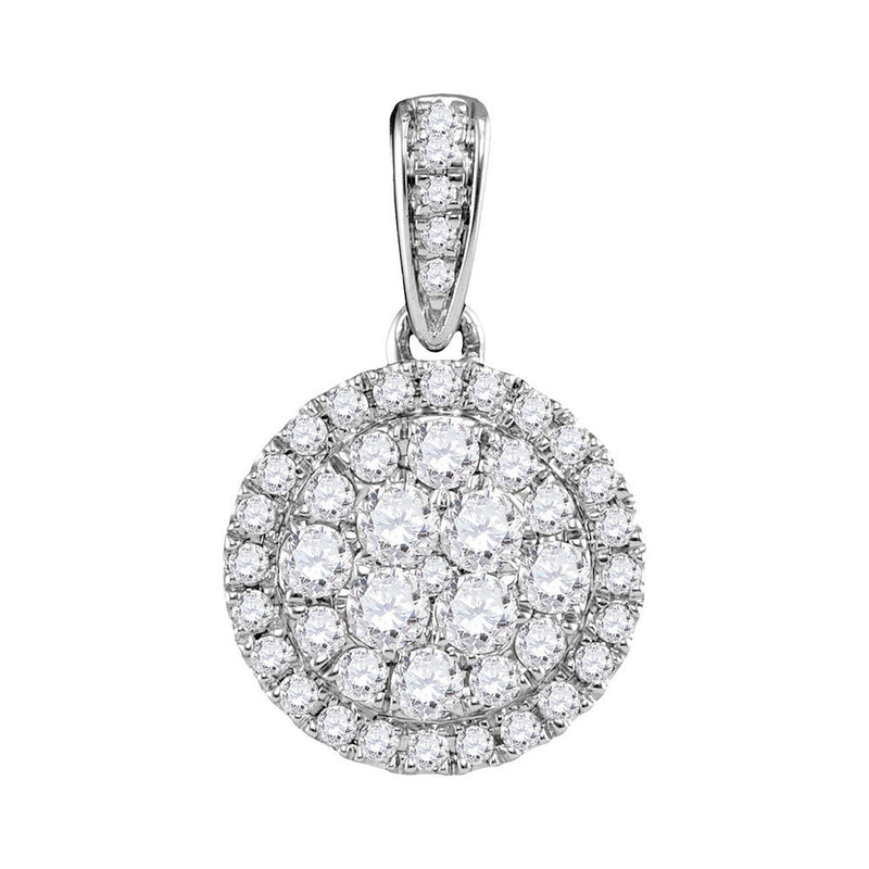 14kt White Gold Womens Round Diamond Concentric Circle Frame Cluster Pendant 1/2 Cttw