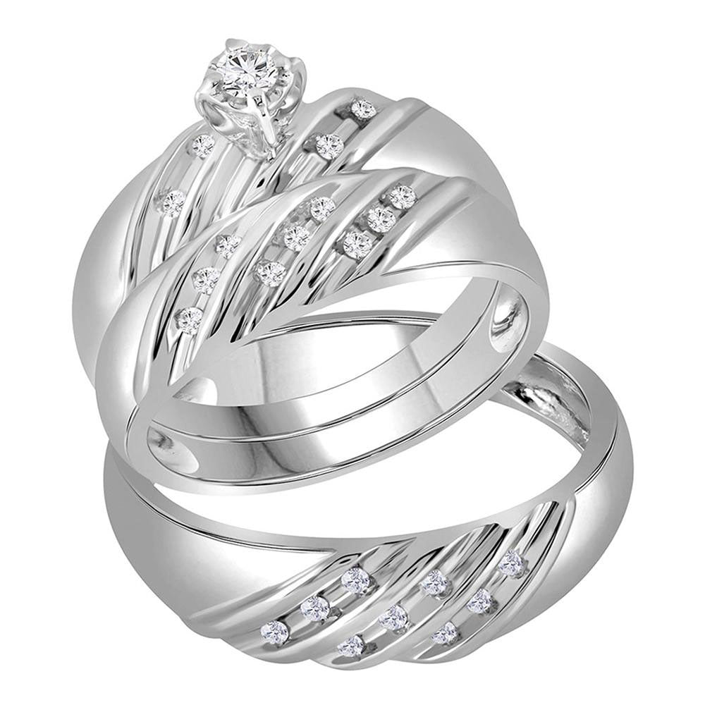 14kt White Gold His Hers Round Diamond Round Matching Wedding Set 1/4 Cttw