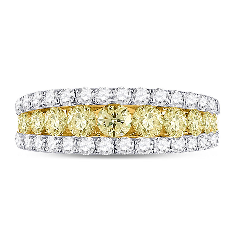 14kt Yellow Gold Womens Round Yellow Diamond Triple Row Band Ring 2 Cttw