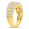 14kt Yellow Gold Womens Round Yellow Diamond Triple Row Band Ring 2 Cttw