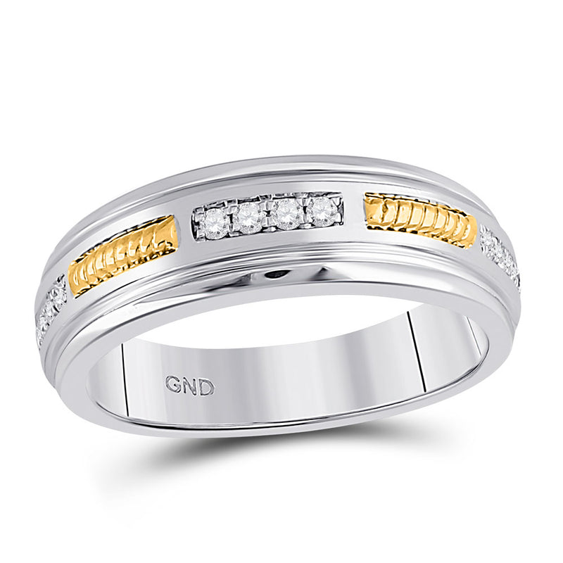 10kt Two-tone Gold Mens Round Diamond Wedding Band Ring 1/5 Cttw