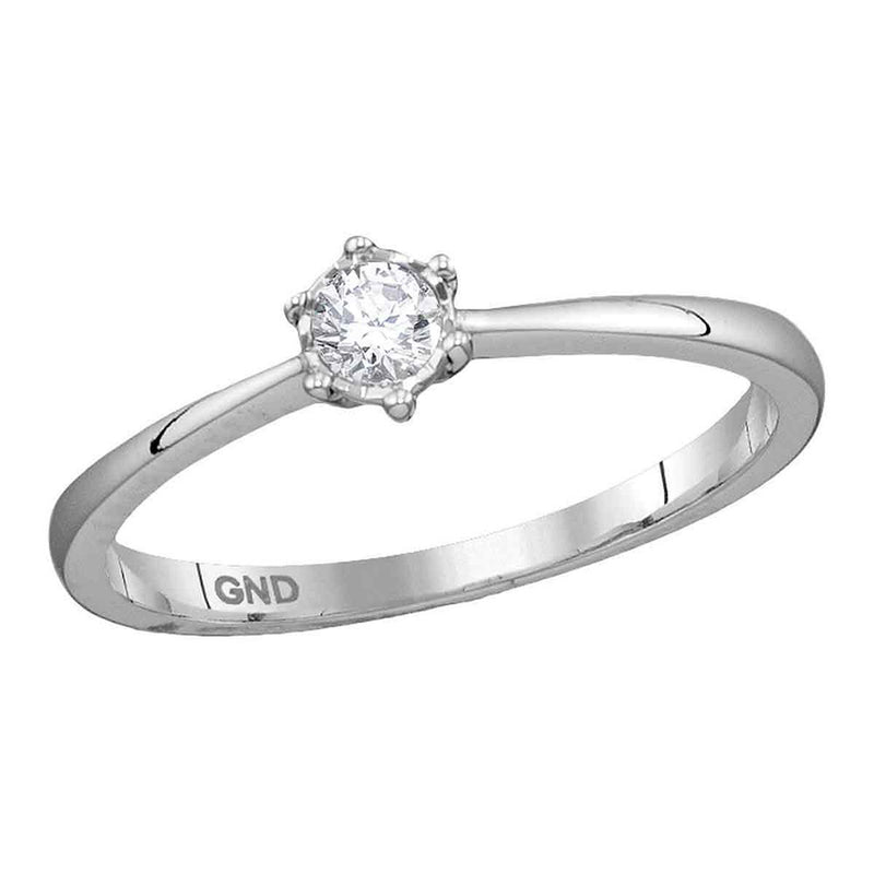 10kt White Gold Womens Round Diamond Solitaire Ring 1/8 Cttw