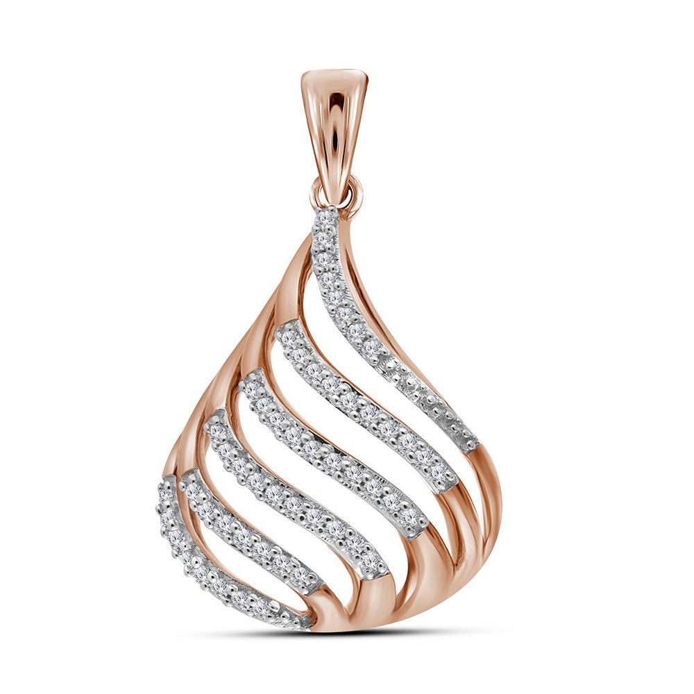 10kt Rose Gold Womens Round Diamond Cascading Strand Teardrop Pendant 1/6 Cttw