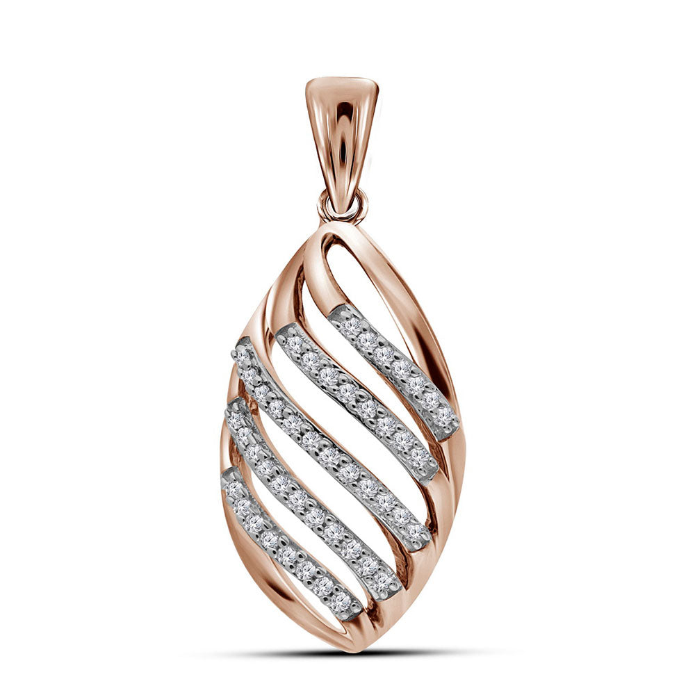 10kt Rose Gold Womens Round Diamond Oval Cascading Stripe Fashion Pendant 1/6 Cttw