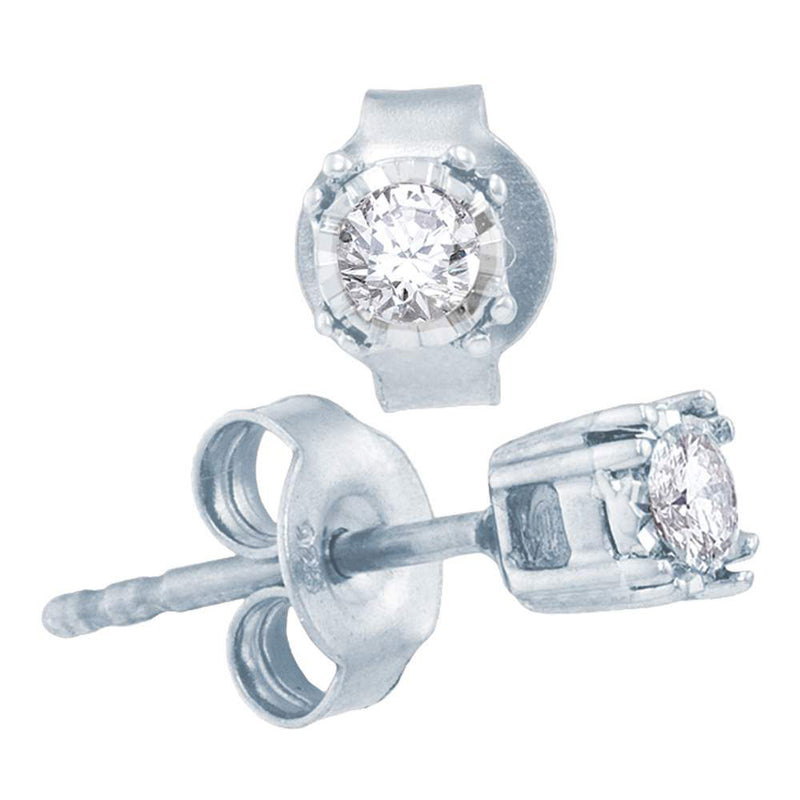 10kt White Gold Womens Round Diamond Solitaire Earrings 1/6 Cttw