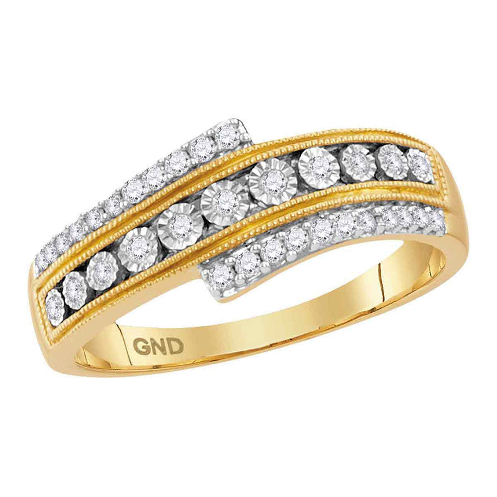 10kt Yellow Gold Womens Round Diamond Crossover Milgrain Illusion-set Band 1/5 Cttw