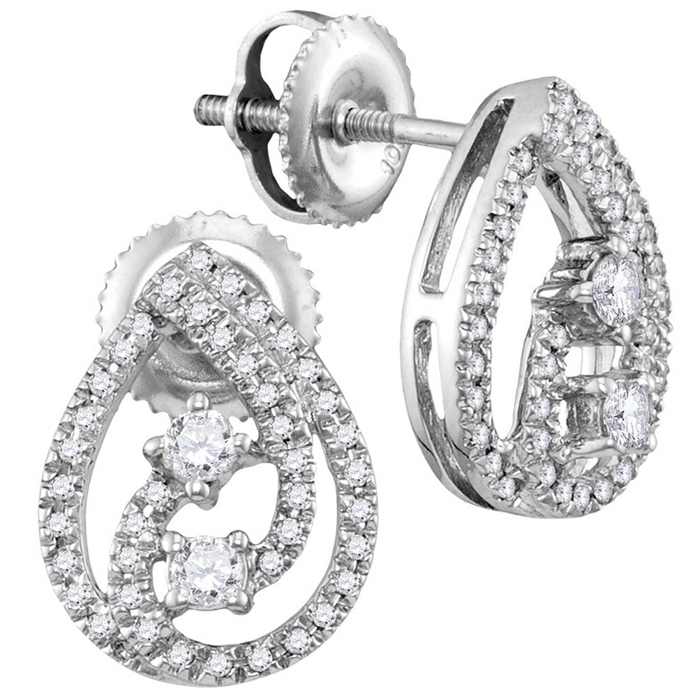 10kt White Gold Womens Round Diamond Teardrop Earrings 1/4 Cttw