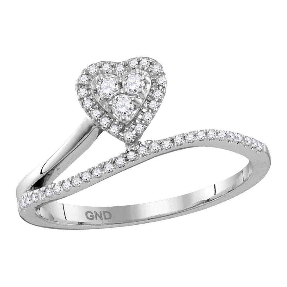 10kt White Gold Womens Round Diamond Slender Heart Band Ring 1/5 Cttw