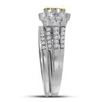 14kt White Gold Womens Round Yellow Diamond Cluster Bridal Wedding Ring Band Set 1 Cttw