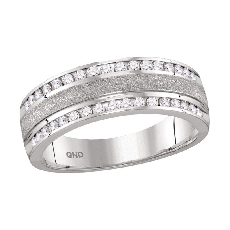 14k White Gold Mens Round Diamond Grecco Wedding Anniversary Band 1/2 Cttw