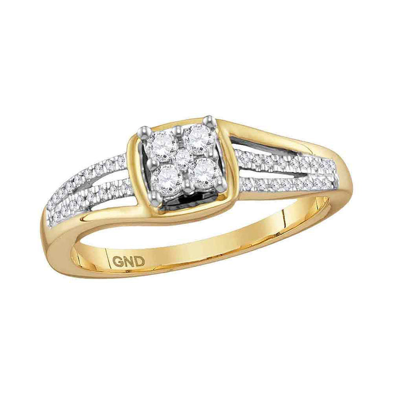 10kt Yellow Gold Womens Round Diamond Square Cluster Ring 1/4 Cttw