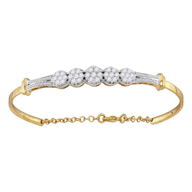 10kt Yellow Gold Womens Round Diamond Cluster Promise Bangle Bracelet 1 Cttw