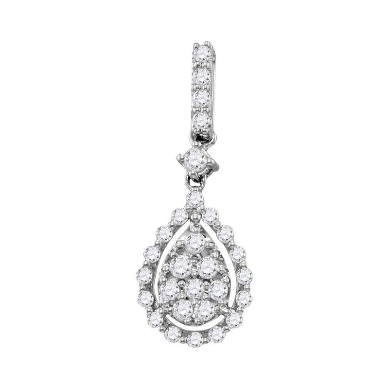 14kt White Gold Womens Round Diamond Cluster Pendant 1/2 Cttw