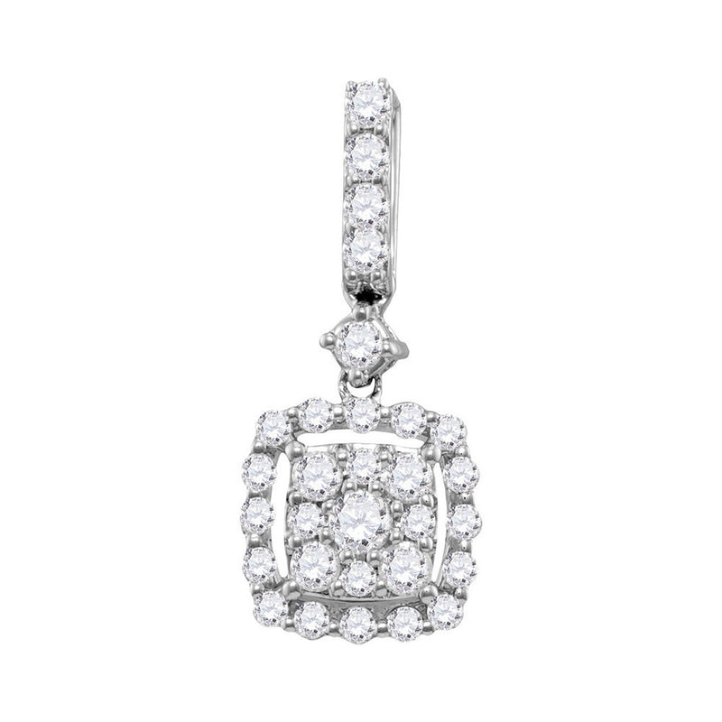 14kt White Gold Womens Round Diamond Square Cluster Pendant 1/2 Cttw