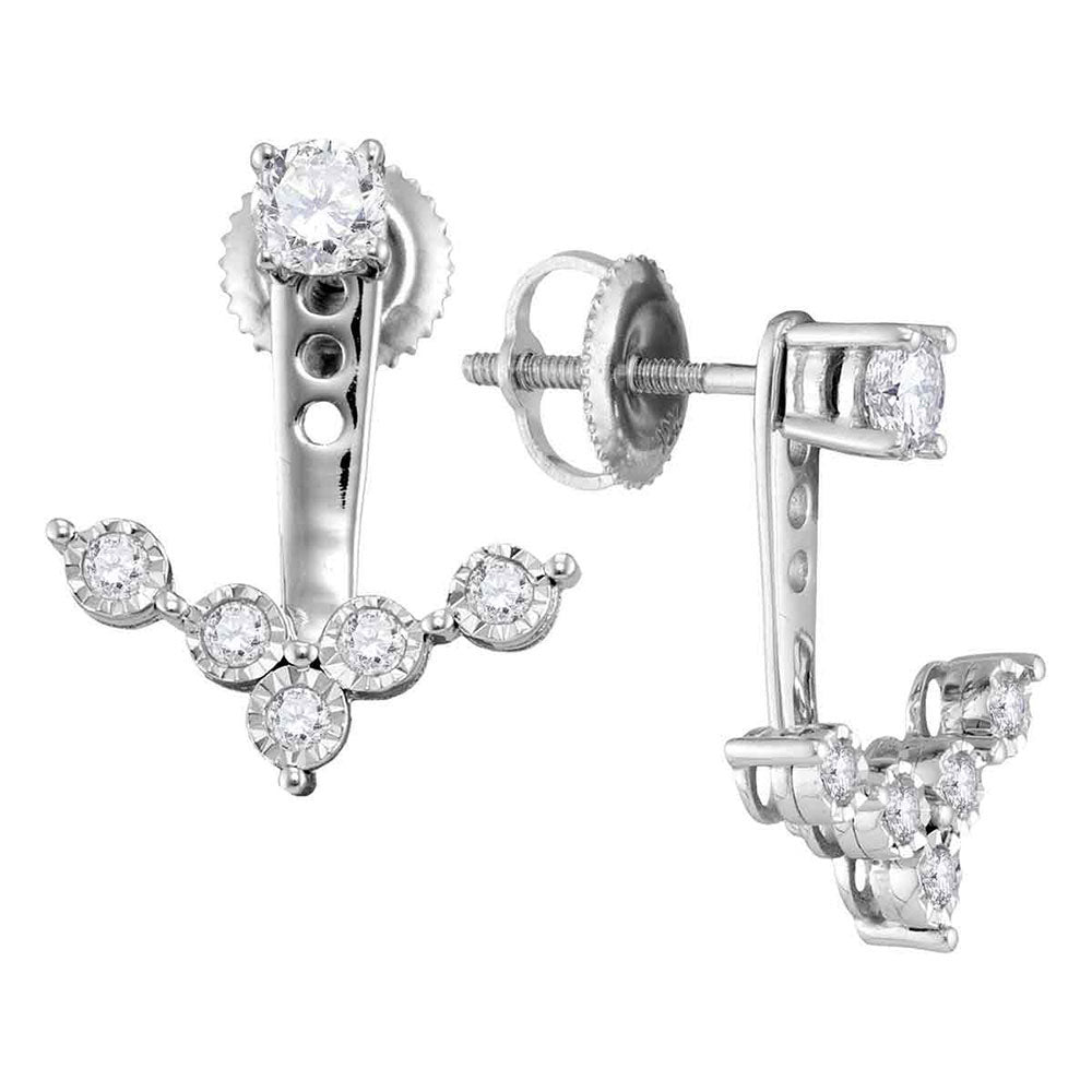 10kt White Gold Womens Round Diamond Earring Jacket Studs 5/8 Cttw