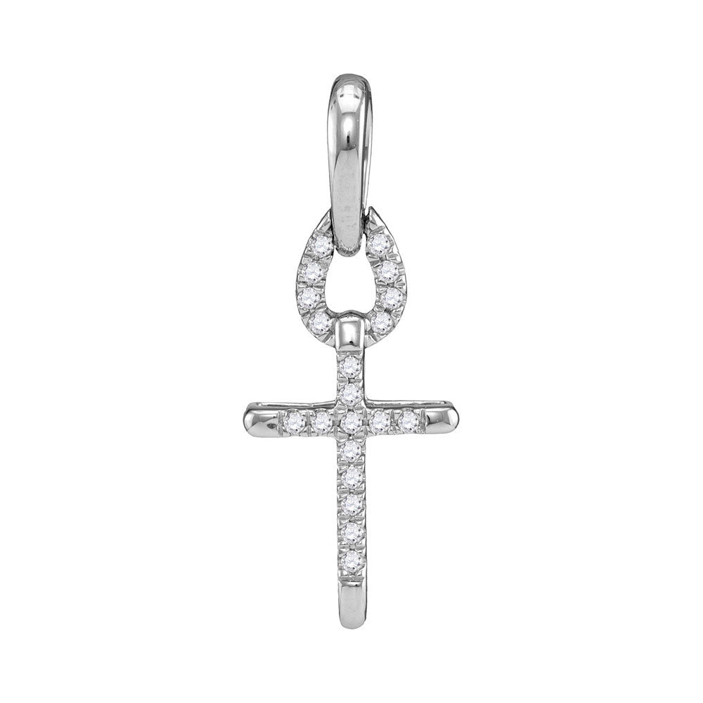 10kt White Gold Womens Round Diamond Small Roman Cross Religious Pendant 1/10 Cttw