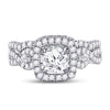 14kt White Gold Round Diamond Halo Bridal Wedding Ring Band Set 1-3/4 Cttw