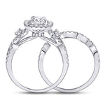 14kt White Gold Round Diamond Halo Bridal Wedding Ring Band Set 1-3/4 Cttw