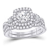 14kt White Gold Round Diamond Halo Bridal Wedding Ring Band Set 1-3/4 Cttw