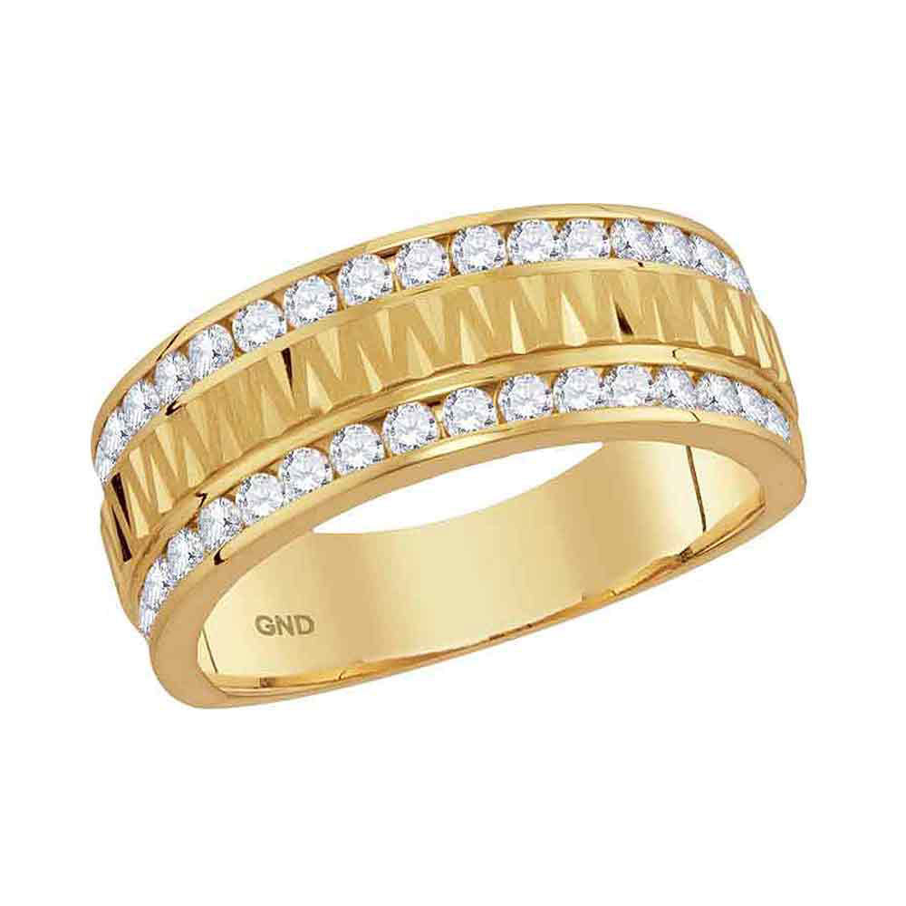 14kt Yellow Gold Mens Round Diamond Wedding Double Row Band Ring 1 Cttw