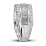 14k White Gold Mens Round Diamond Grecco Cross Wedding Anniversary Band Ring 1 Cttw