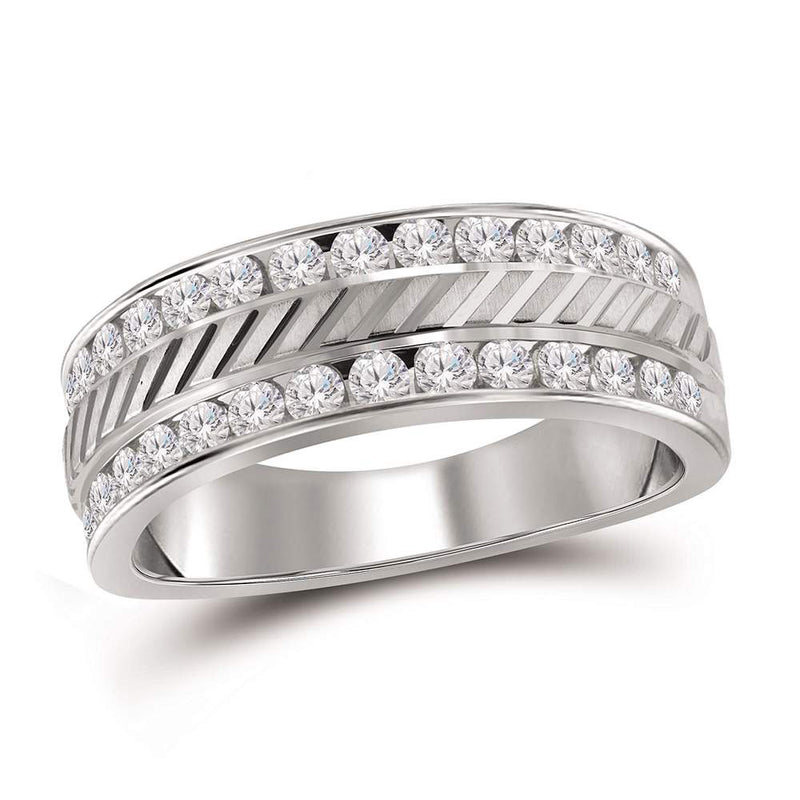 14kt White Gold Mens Round Channel-set Diamond Double Row Grecco Wedding Band Ring 1 Cttw