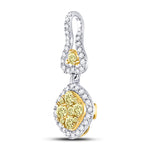 14kt White Gold Womens Round Yellow Diamond Diagonal Square Cluster Pendant 3/4 Cttw