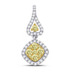 14kt White Gold Womens Round Yellow Diamond Diagonal Square Cluster Pendant 3/4 Cttw