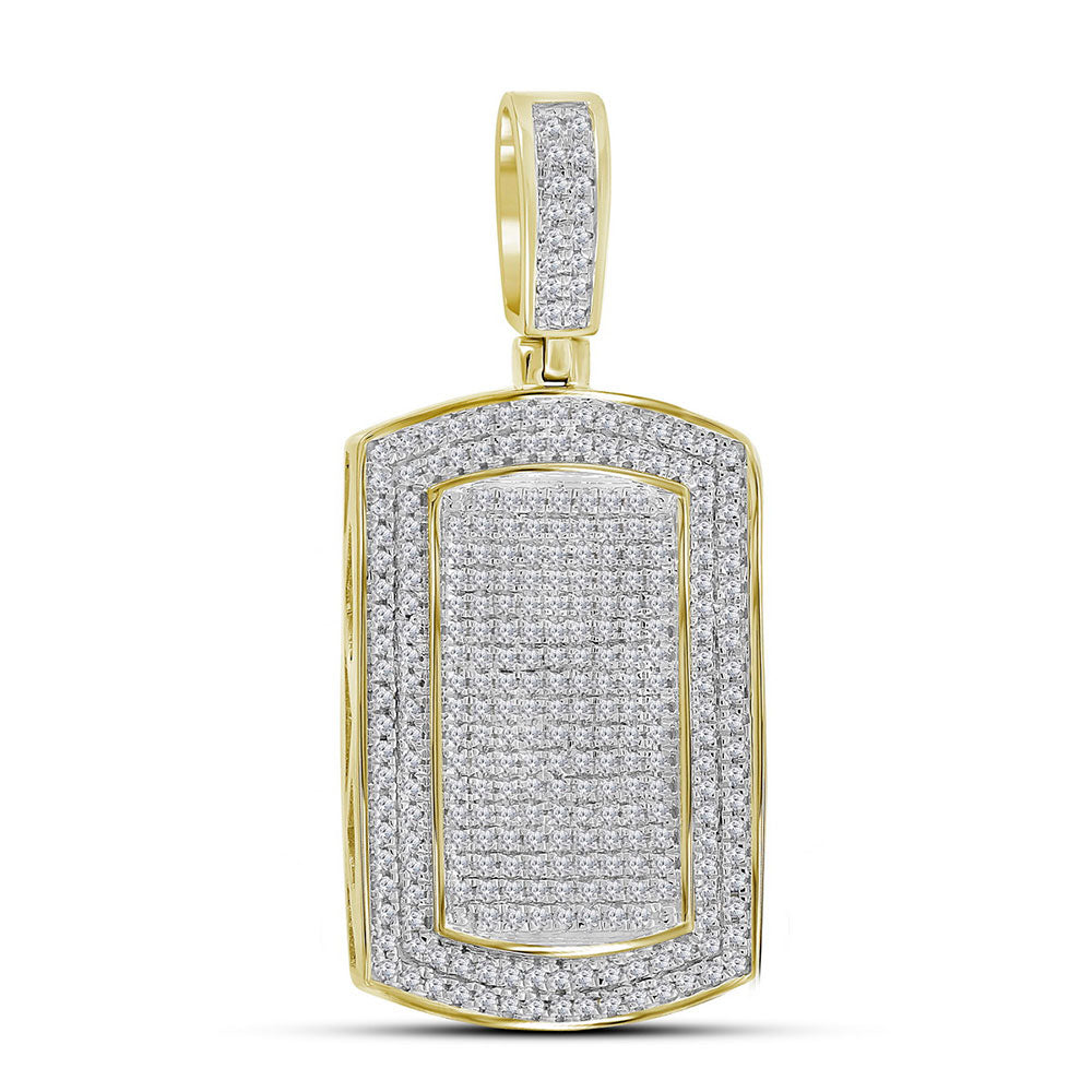 10kt Yellow Gold Mens Round Diamond Dog Tag Charm Pendant 7/8 Cttw