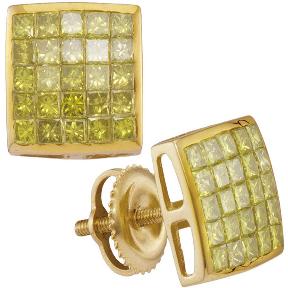 10kt Yellow Gold Mens Princess Yellow Color Enhanced Diamond Square Earrings 1 Cttw