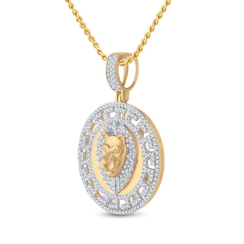 10kt Yellow Gold Mens Round Diamond Lion Head Medallion Charm Pendant 7/8 Cttw