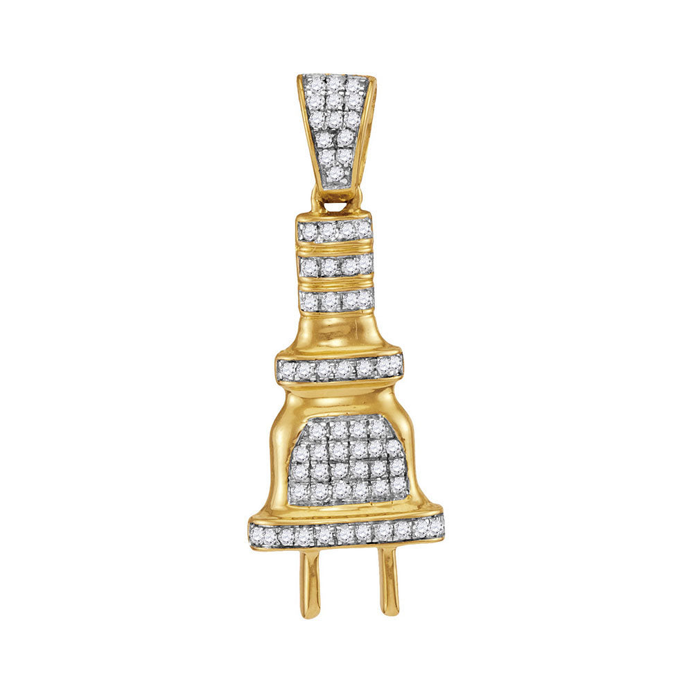 10kt Yellow Gold Mens Round Diamond Power Plug Charm Pendant 1/5 Cttw