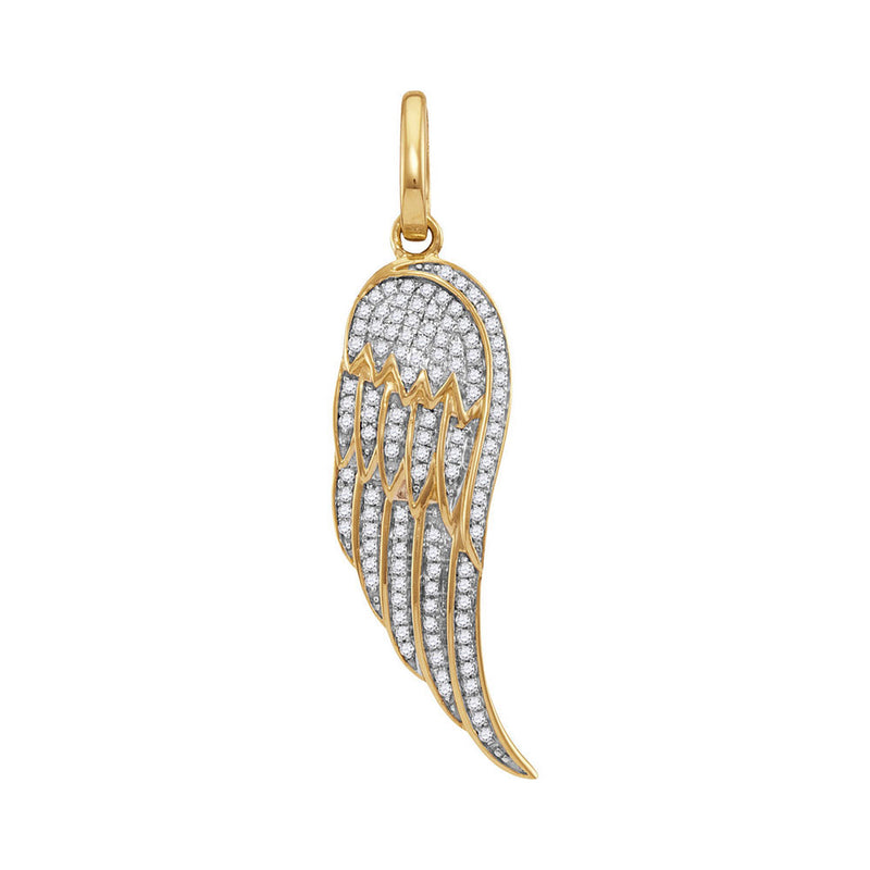 10kt Yellow Gold Mens Round Diamond Feather Wing Charm Pendant 1/3 Cttw