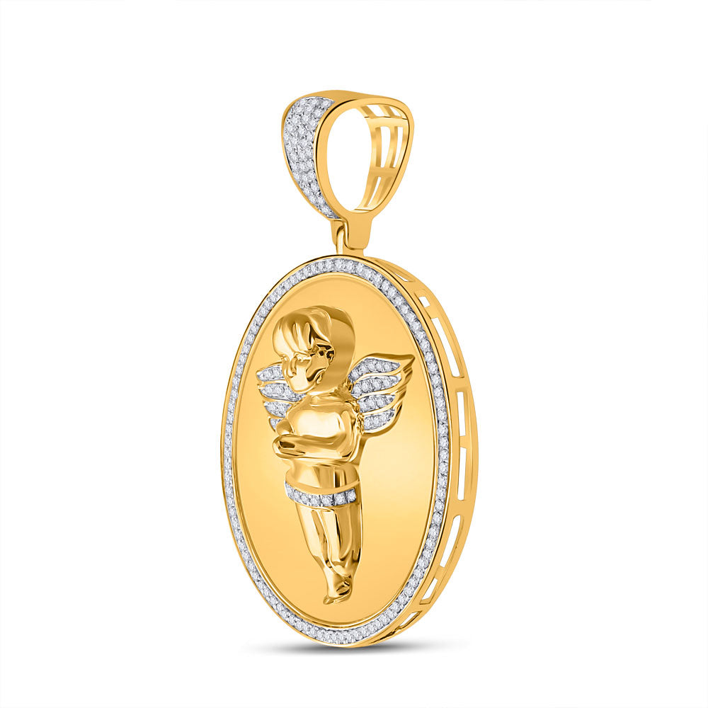 10kt Yellow Gold Mens Round Diamond Circle Angel Cherub Medallion Charm Pendant 1/2 Cttw