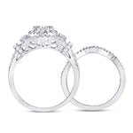 14kt White Gold Round Diamond Cluster Bridal Wedding Ring Band Set 1 Cttw