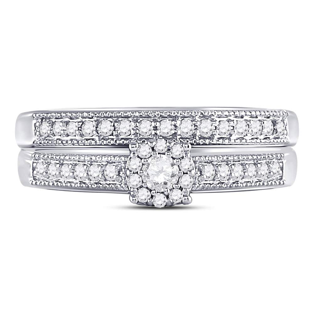 10kt White Gold Round Diamond Bridal Wedding Ring Band Set 1/3 Cttw