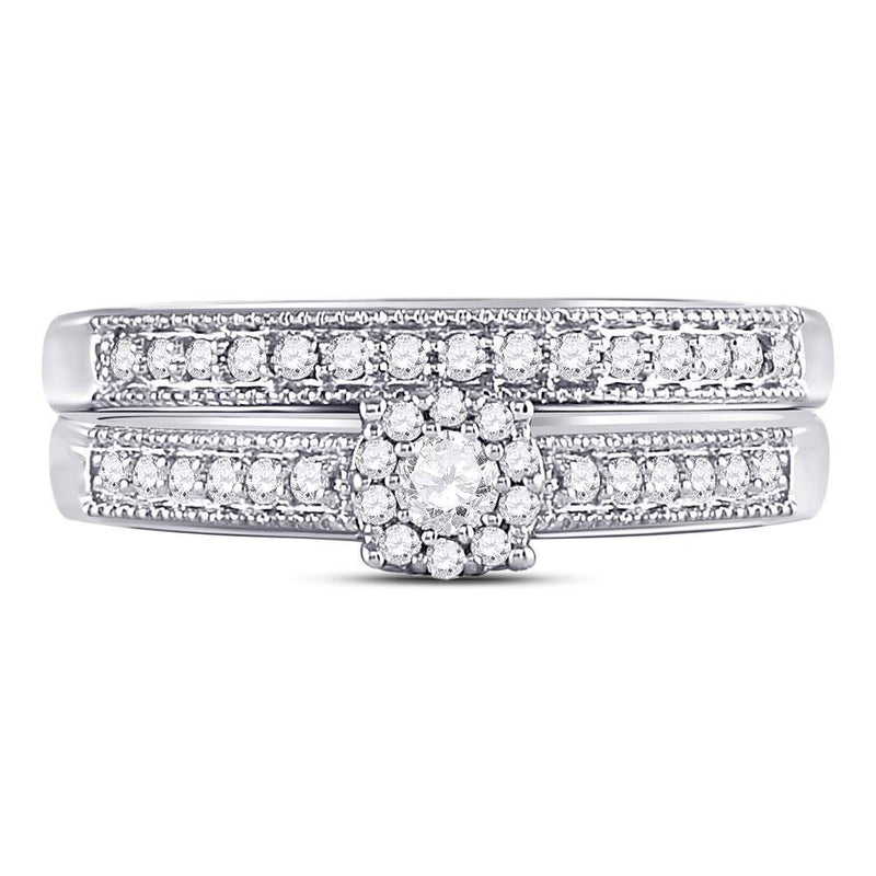 10kt White Gold Round Diamond Bridal Wedding Ring Band Set 1/3 Cttw