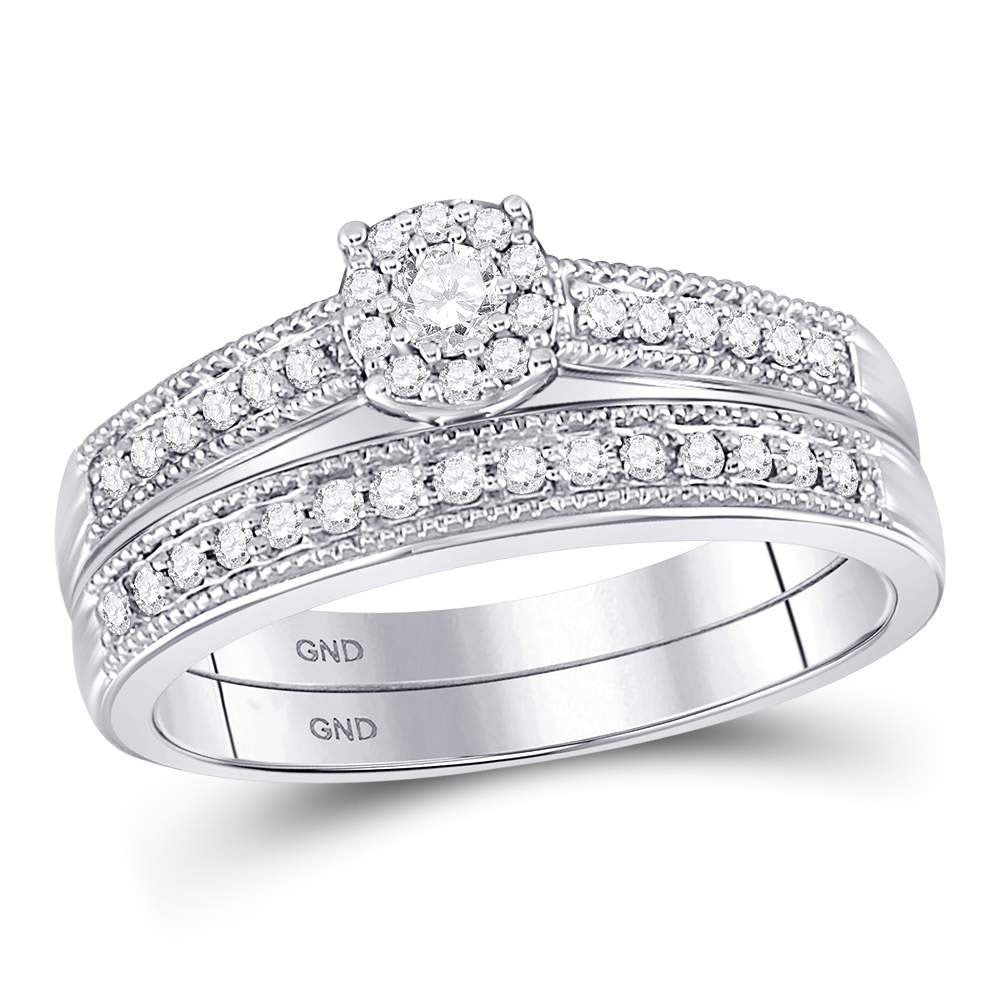 10kt White Gold Round Diamond Bridal Wedding Ring Band Set 1/3 Cttw