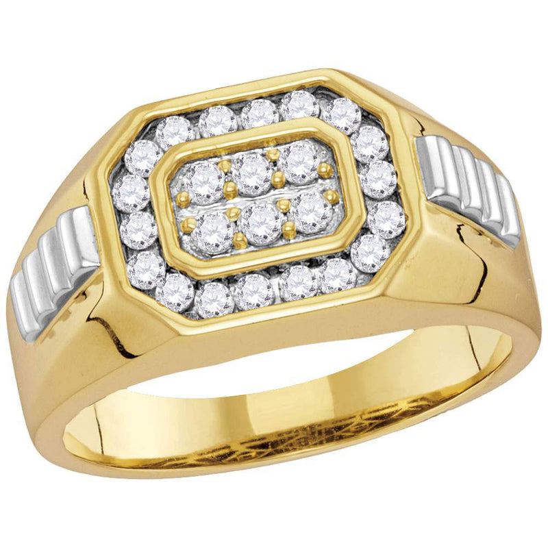 10kt Two-tone Gold Mens Round Diamond Octagon Ribbed Cluster Ring 1/2 Cttw