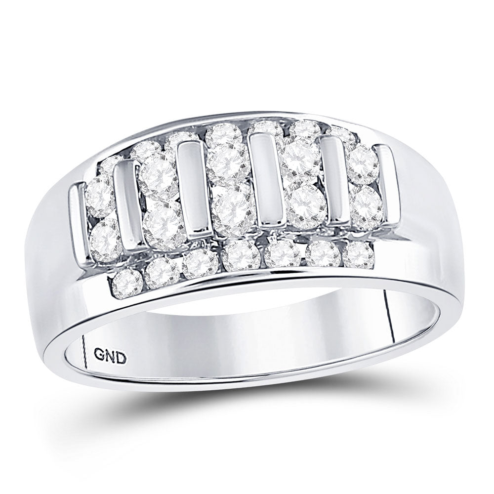 14kt White Gold Mens Round Diamond Wedding Channel Set Band Ring 1 Cttw